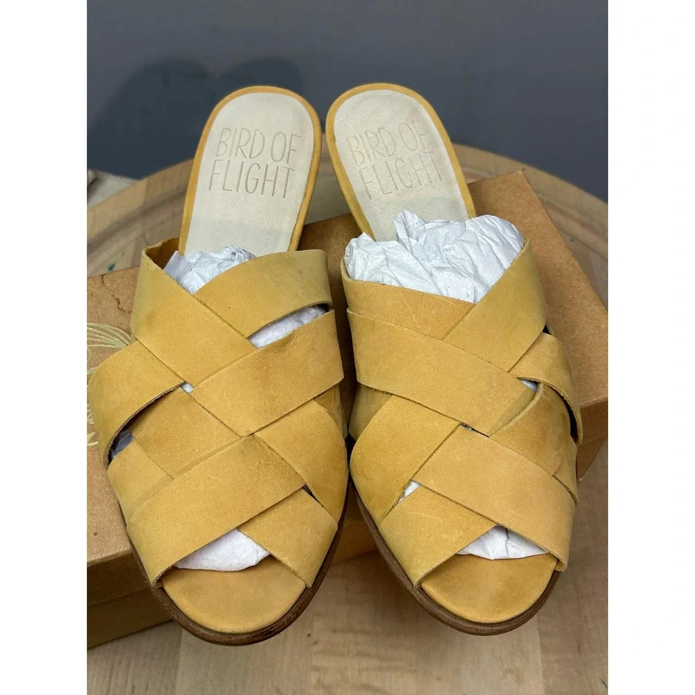 Bird of Flight Philo Saffron Yellow Leather Woven Wedge Sandals Womens 10 Anthro